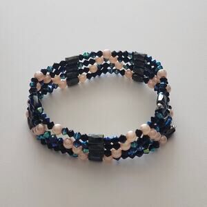 36in Magnetic Hematite Style Faux Pearl Beaded Wrap Bracelet Black Blue Pink